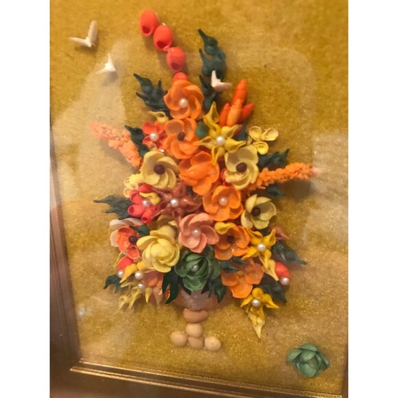 Vtg 1960's Miniature Seashell Art Craft Flowers In a Vase Handmade Incredible - Picture 6 of 8